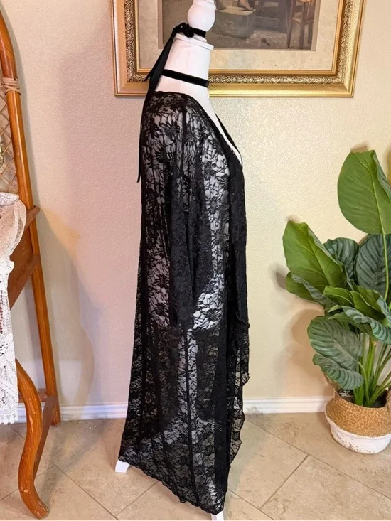 Vintage Inspired Black Lace Floor Length Kimono Duster - Picture 4 of 8